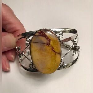Jasper Stamped 925 Sterling Silver Cuff Bracelet